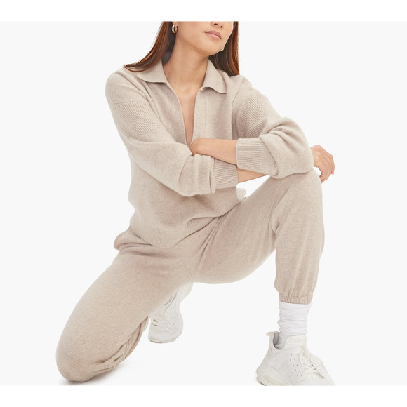 Naadam 'Recycled' Tan Cashmere Open Neck Polo Size XS - Picture 1 of 5